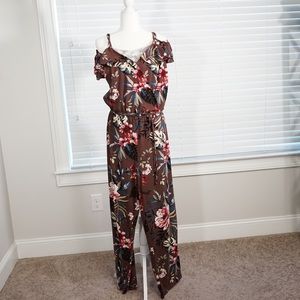 Floral Off the Shoulder Jumpsuit, Size 14